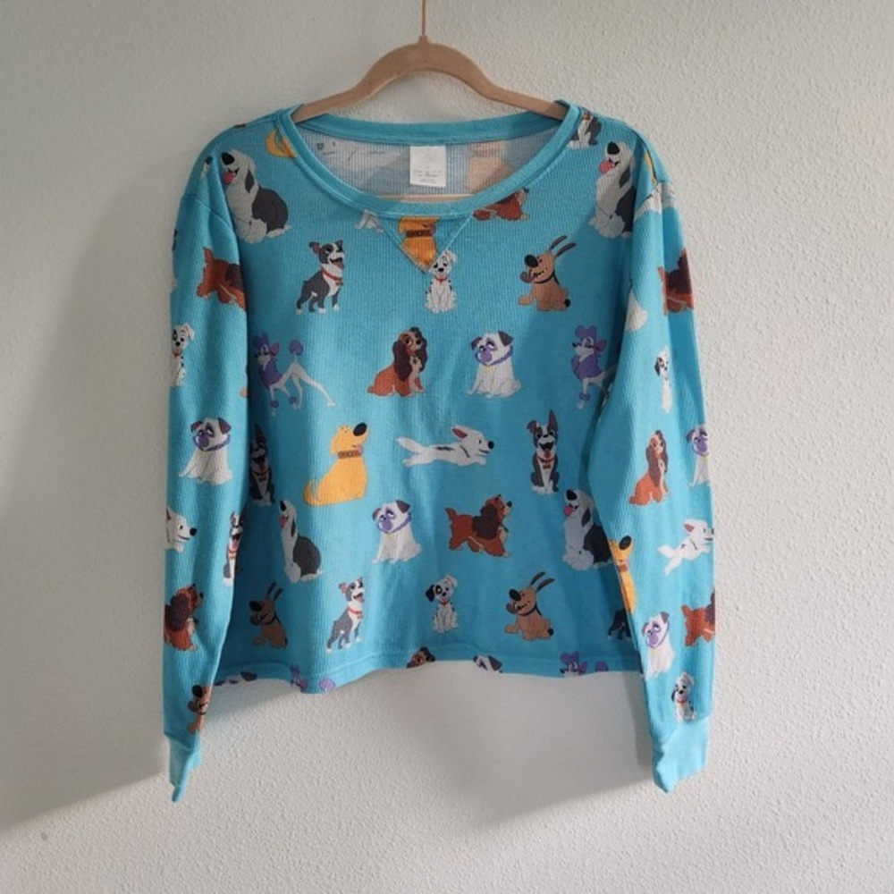 Disney Dogs Waffle Knit Thermal Long Sleeve Shirt Lady Tramp Pongo size Medium - Picture 2 of 8